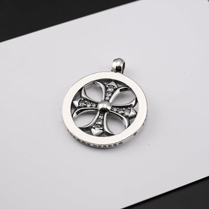 Chrome Hearts hoop cross flower diamond-studded pendant