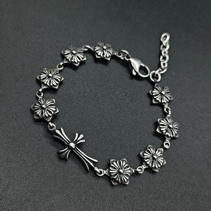Chrome Hearts 925 Sterling silver cross flower skull splicing bracelet