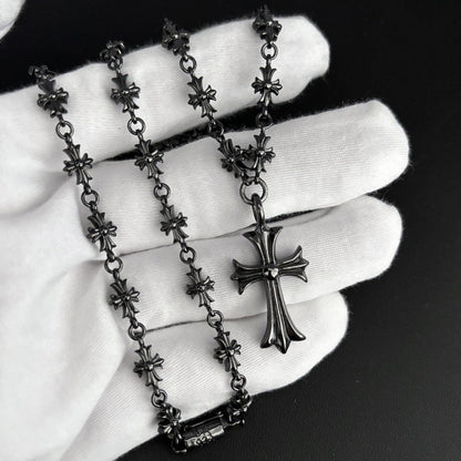 Chrome Hearts black cross inlaid with green zircon necklace