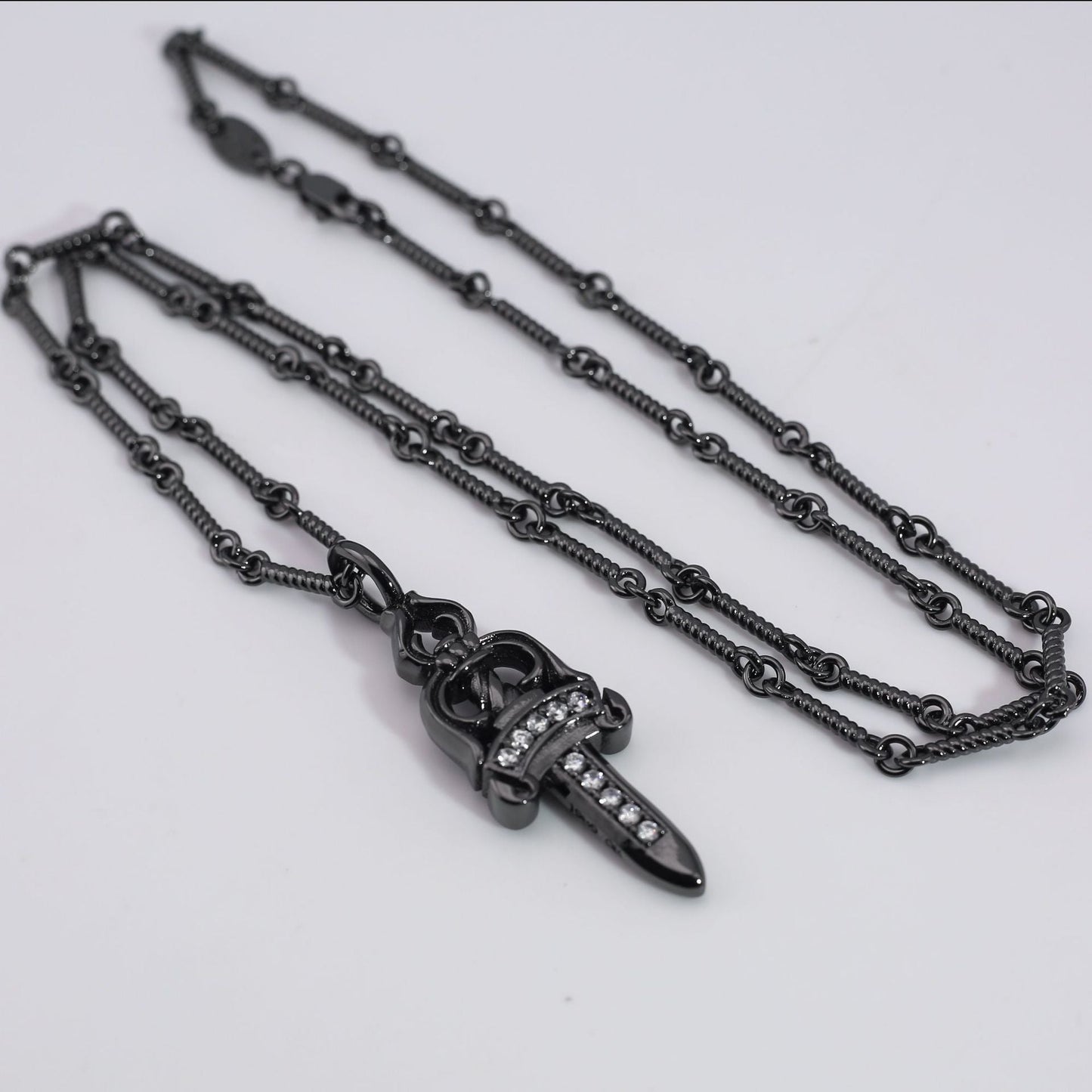 Chrome Hearts Retro Black Big Sword Diamond Necklace