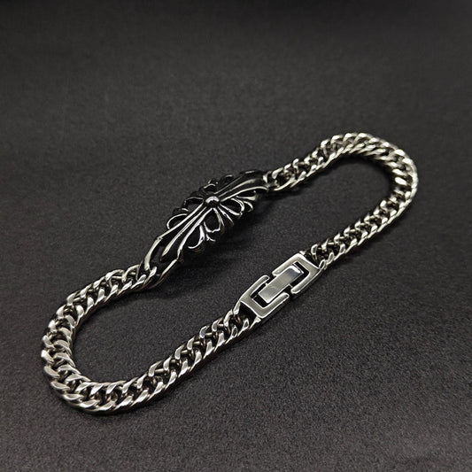 Chrome Hearts curved cross flower S925 bracelet