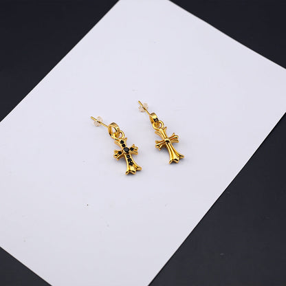 Chrome Hearts 24k gold cross diamond earrings