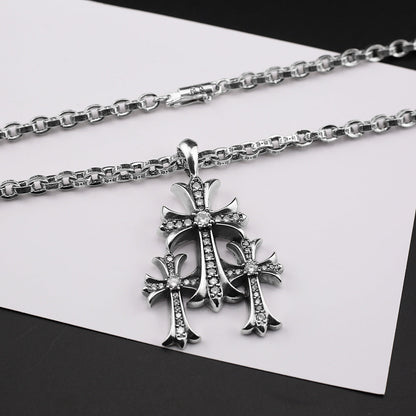 Chrome Hearts vintage diamond-studded three-cross bold letter chain