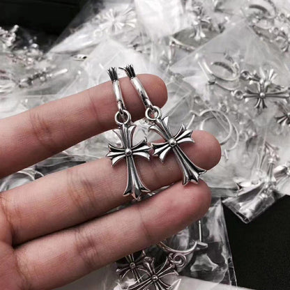 Chrome Hearts diamond cross punk earrings