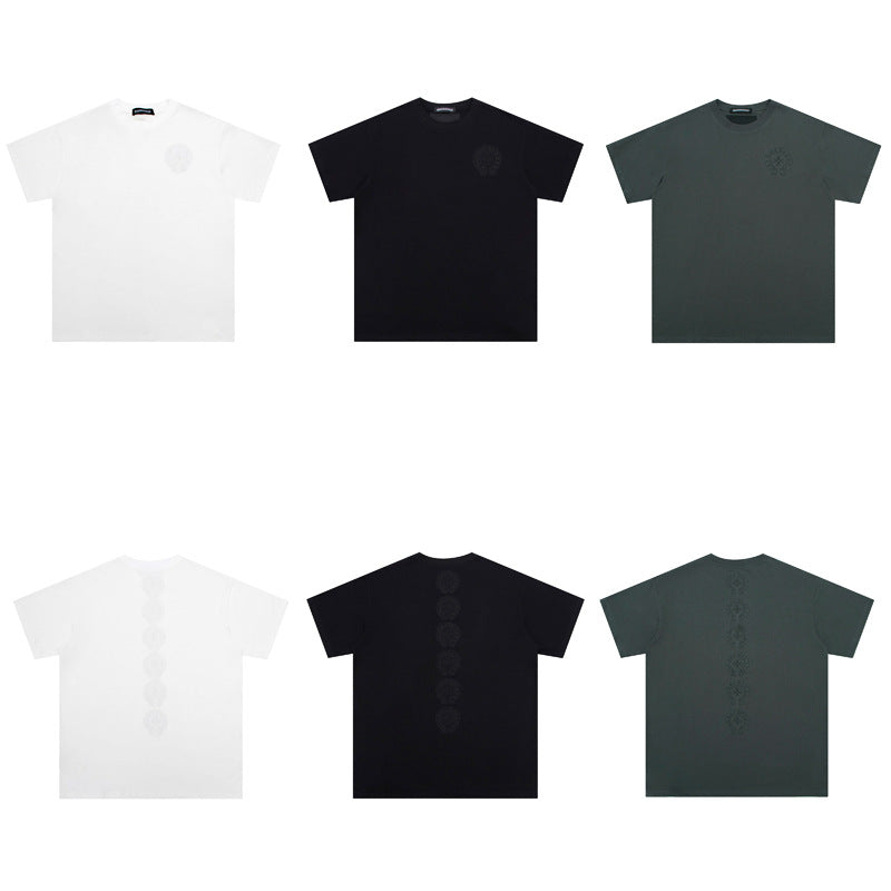 CHH Chrome Heart T Shirts Crowe Cross Print Short Sleeve T-Shirt Loose