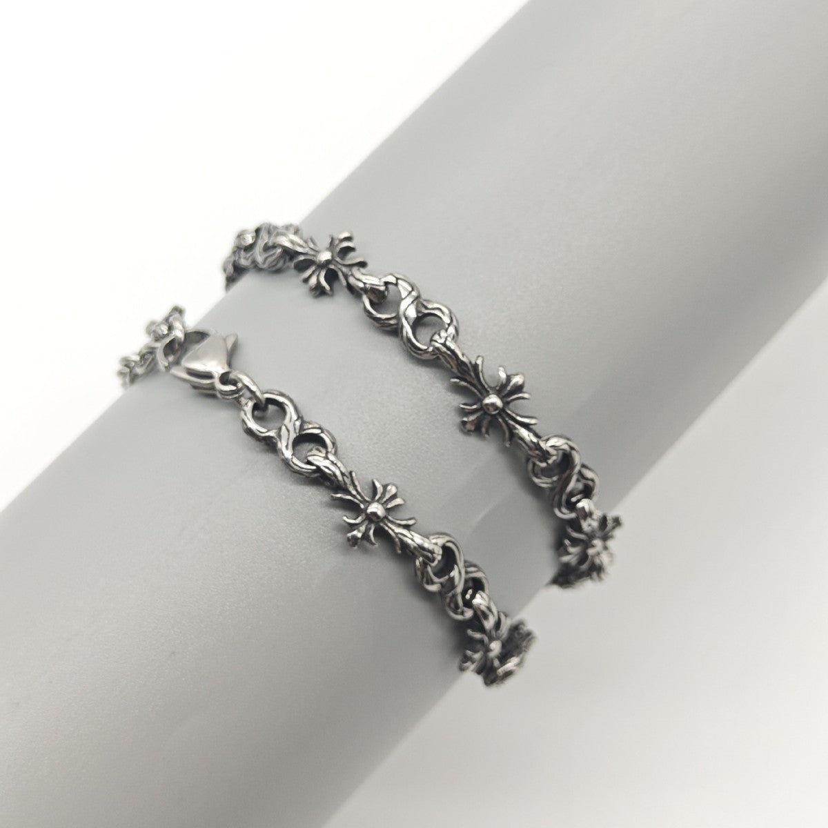 Chrome Hearts 925 Silver Tiny E CH Cross Bracelet