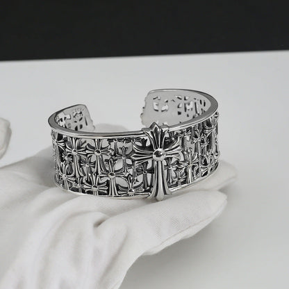 Chrome Hearts Silver Cemetery cross open bracelet