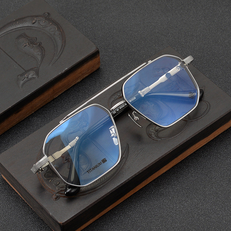 CHH Chrome Hearts Glasses Pure Titanium Double Beam Polygonal Myopia Glasses Frame & Sunglasses