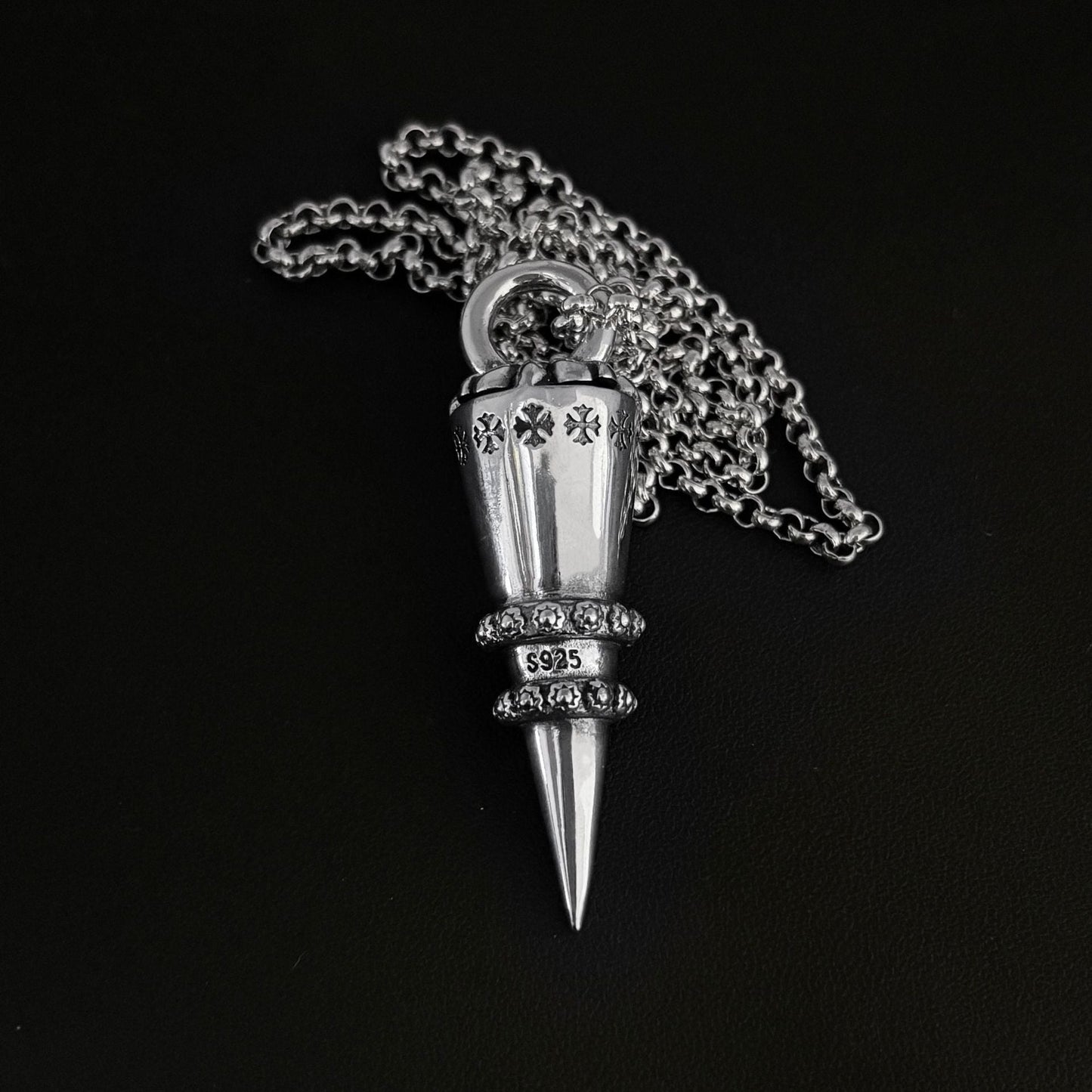 Chrome Hearts distressed cross rivet bullet pendant