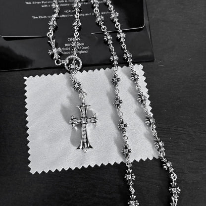 Chrome Hearts large and small cross inlaid with white diamond necklace