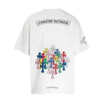 CHH Chrome Heart T Shirts Colorful Cross Flower Arm Short Sleeve