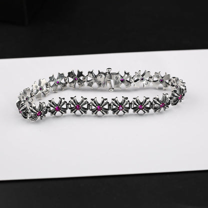 Chrome Hearts Red Diamond Cross Flower Pink Sapphire Plus Bracelet