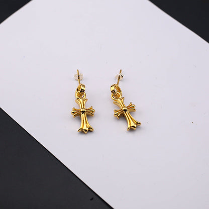 Chrome Hearts 24k gold cross diamond earrings