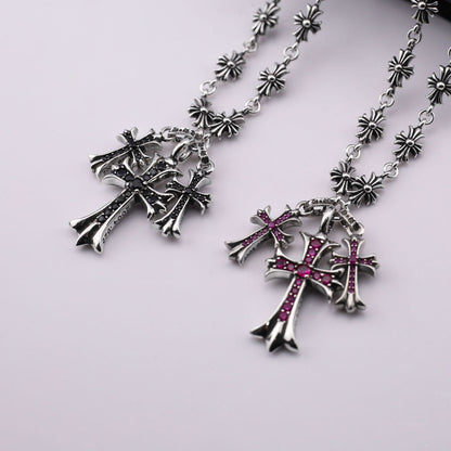 Chrome Hearts punk style diamond three cross pendant