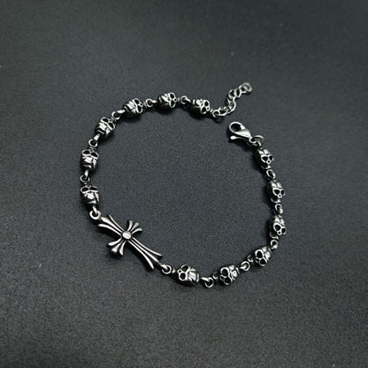 Chrome Hearts 925 Sterling silver cross flower skull splicing bracelet