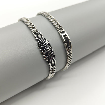 Chrome Hearts curved cross flower S925 bracelet