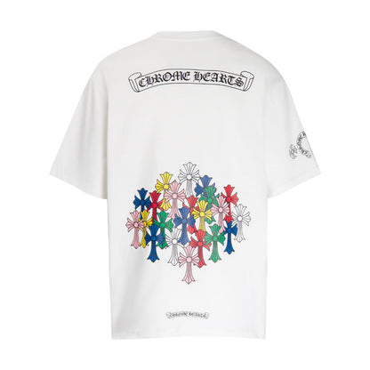 CHH Chrome Heart T Shirts Colorful Cross Flower Arm Short Sleeve