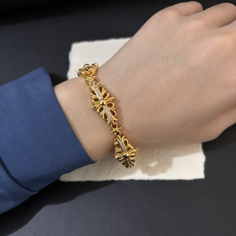 Chrome Hearts 22K gold diamond Crusader flower bracelet