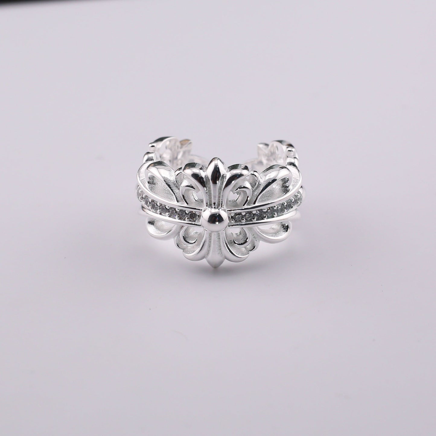 chrome hearts multi-color cross open sterling silver ring