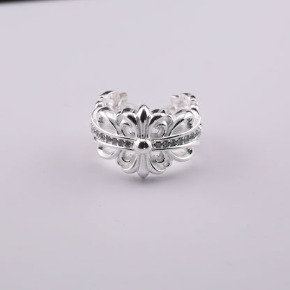 chrome hearts multi-color cross open sterling silver ring
