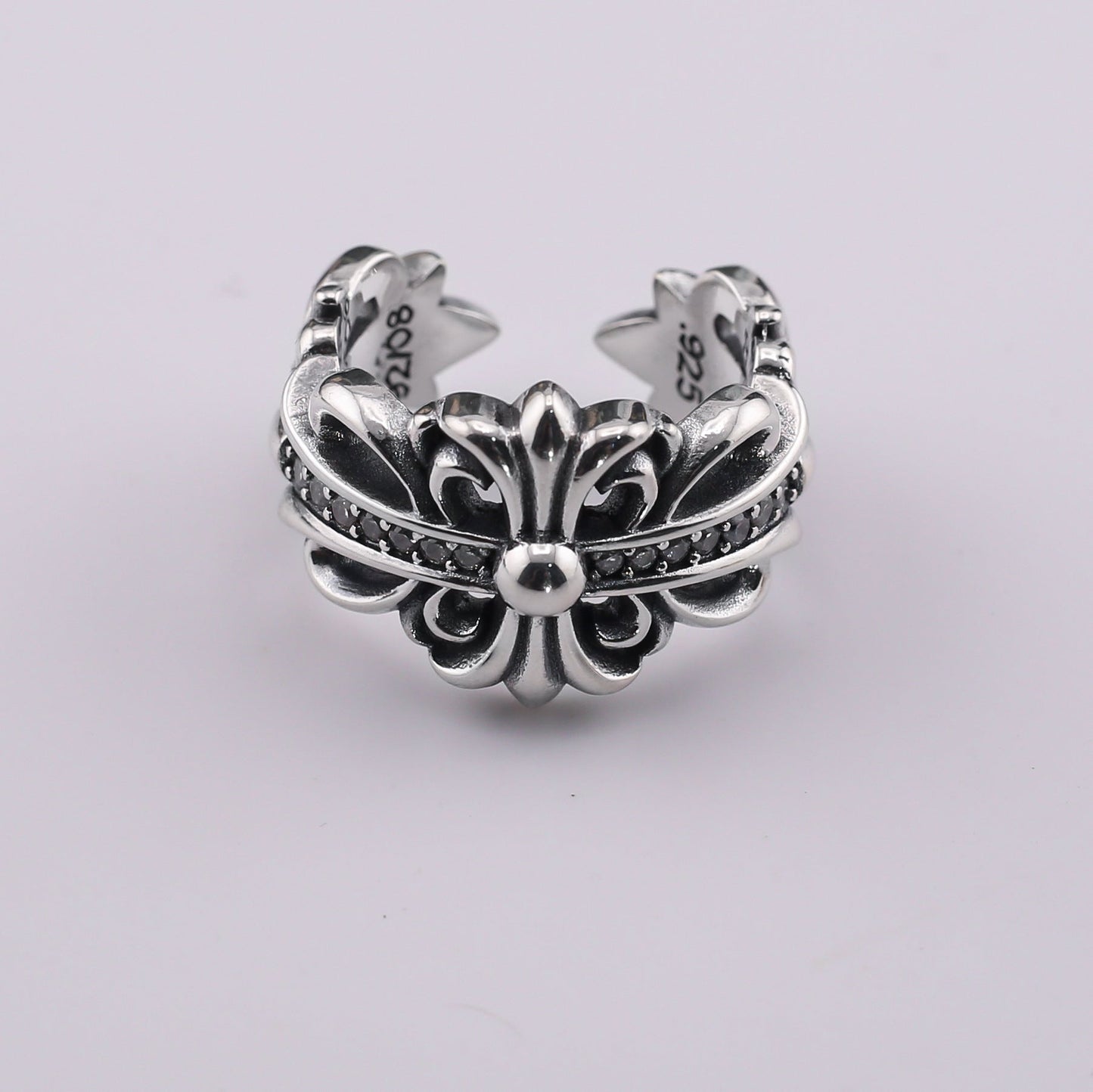 chrome hearts multi-color cross open sterling silver ring