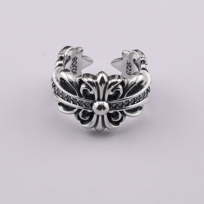 chrome hearts multi-color cross open sterling silver ring