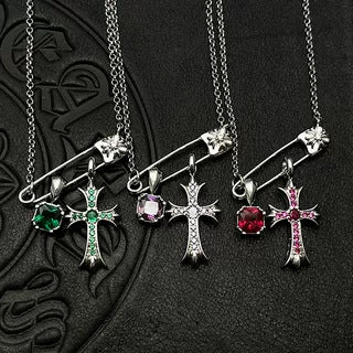 Chrome Hearts retro cube gemstone pin necklace