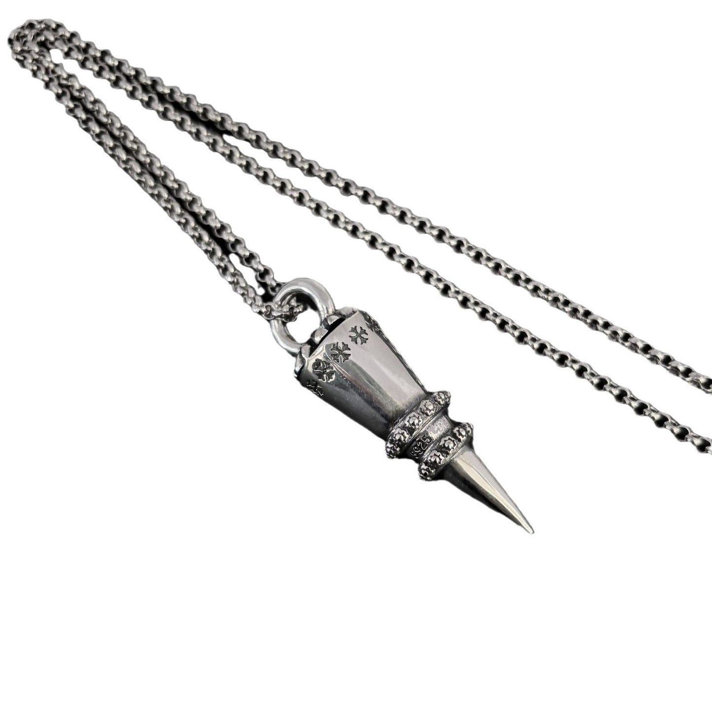Chrome Hearts distressed cross rivet bullet pendant