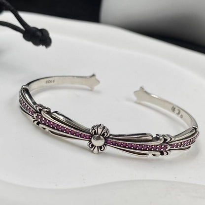 Chrome Hearts cross flower red diamond cuff bracelet