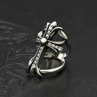 Chrome Hearts diamond-studded large cross hollow ring