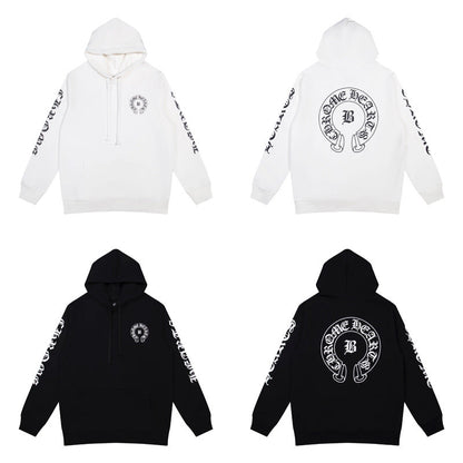 CHH Chrome Heart Hoodie Crowe Horseshoe Burning Cross Print Long Sleeve Sweater