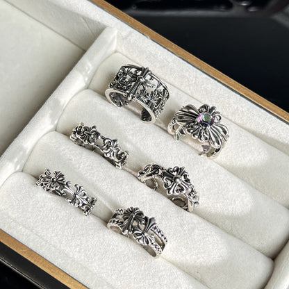 Chrome Hearts distressed iris cross open adjustable ring