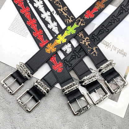 Chh Chrome Heart Belt Colored Cross Flower Lychee Pattern