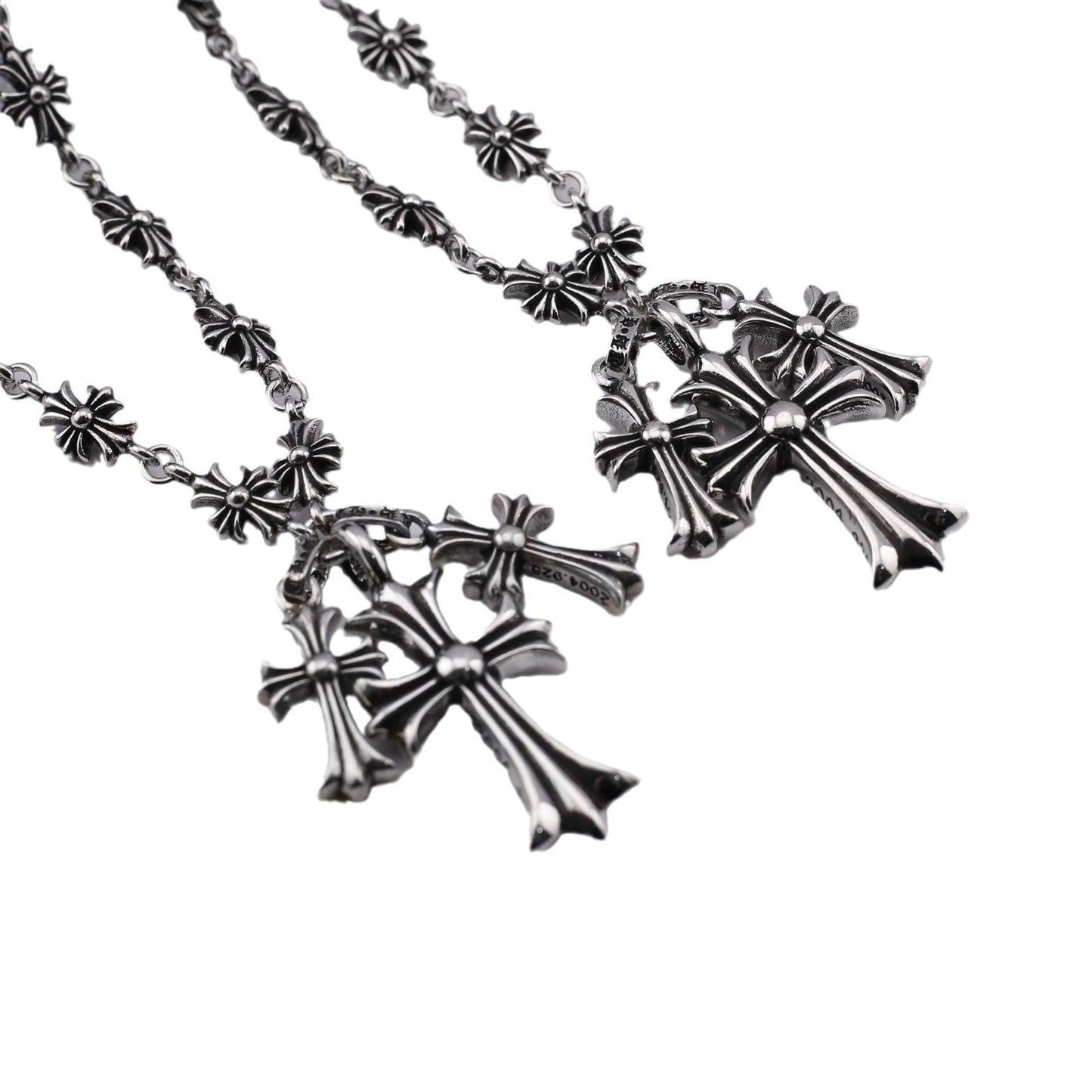 Chrome Hearts punk style diamond three cross pendant