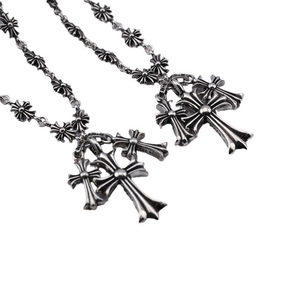 Chrome Hearts punk style diamond three cross pendant