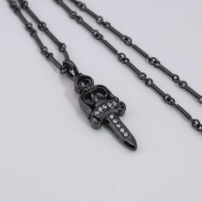 Chrome Hearts Retro Black Big Sword Diamond Necklace