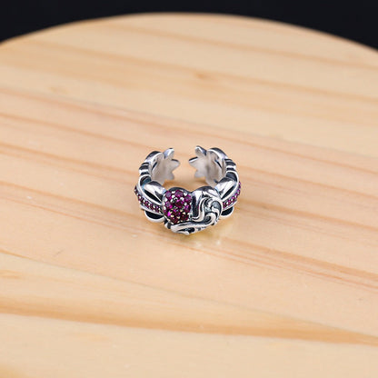 Chrome Hearts rose red diamond heart open ring