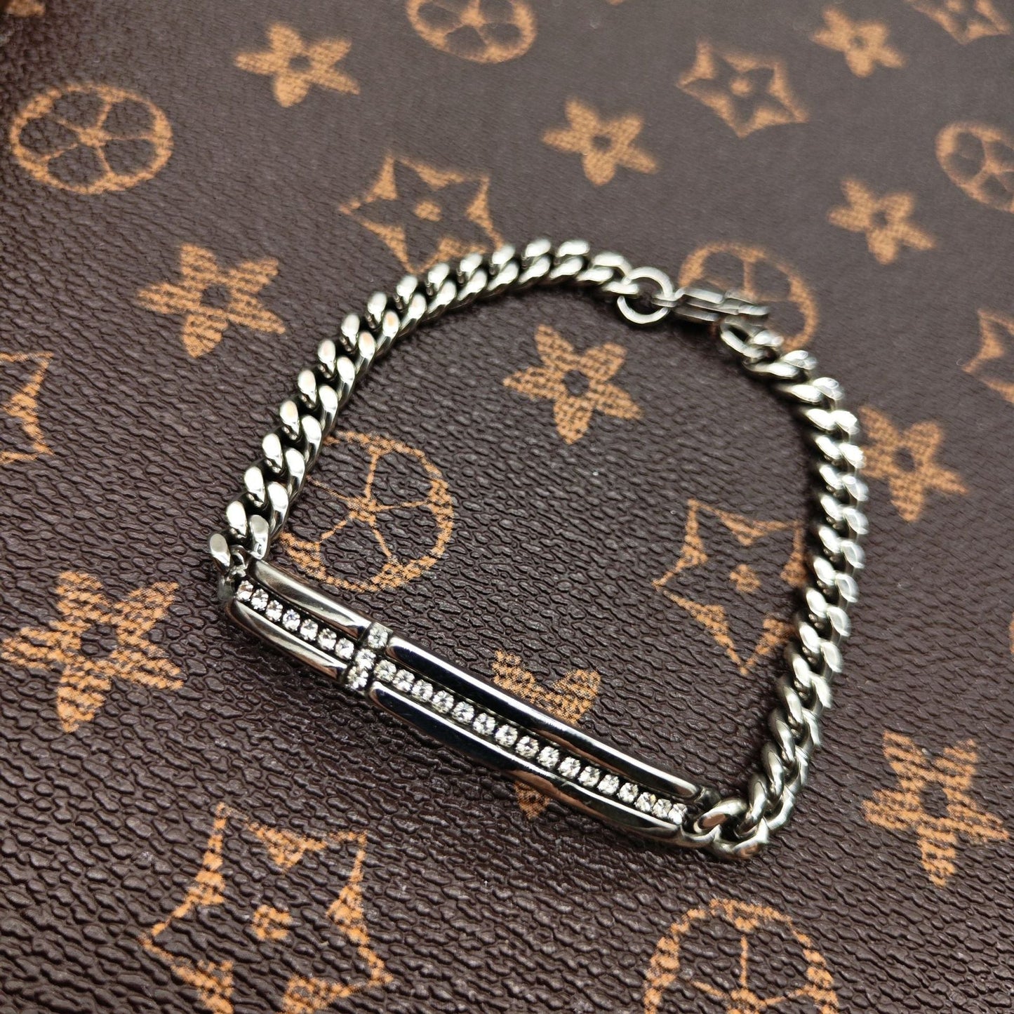 Chrome Hearts Silver Cuban chain curved bracelet