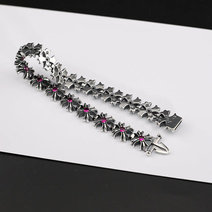 Chrome Hearts Red Diamond Cross Flower Pink Sapphire Plus Bracelet