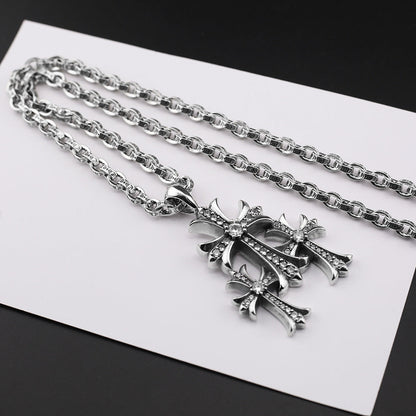 Chrome Hearts vintage diamond-studded three-cross bold letter chain