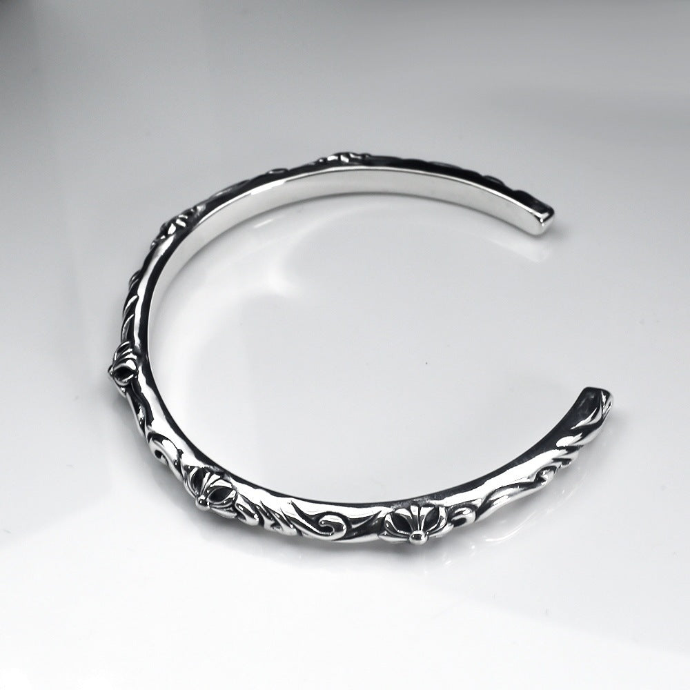 Chrome Hearts scroll vine flower cross open bracelet Bangle