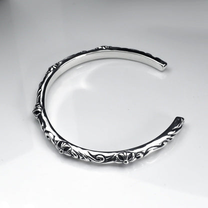 Chrome Hearts scroll vine flower cross open bracelet Bangle