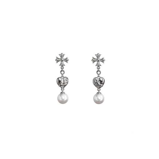 Chrome Hearts cross pearl earrings