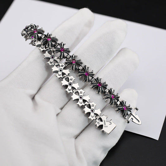 Chrome Hearts Red Diamond Cross Flower Pink Sapphire Plus Bracelet