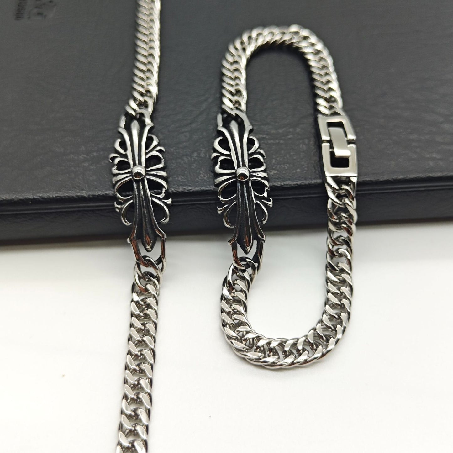 Chrome Hearts curved cross flower S925 bracelet