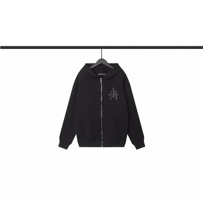 CHH Chrome Heart Hoodie Crow leather label cardigan zip sweater hoodie jacket