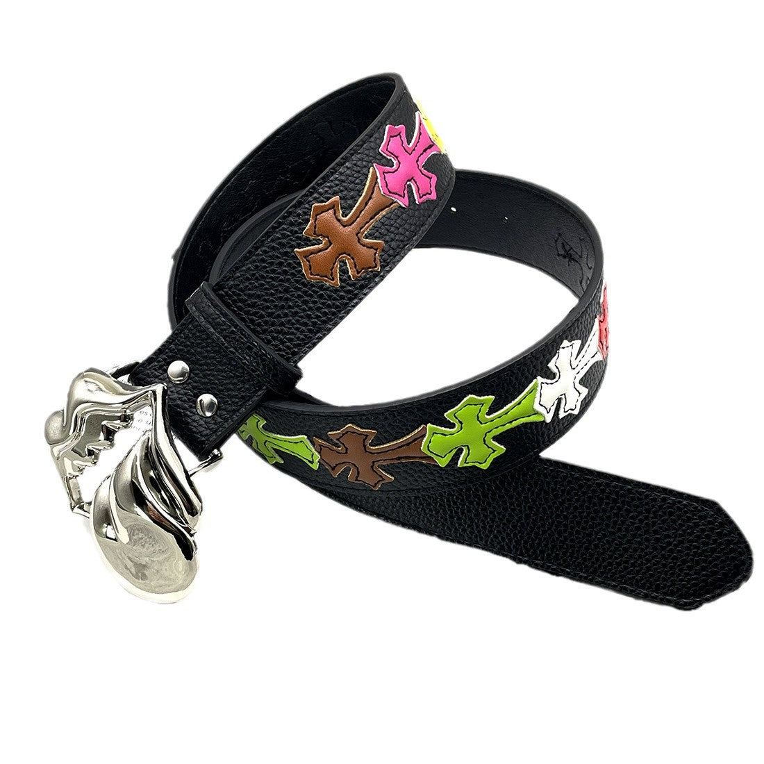 Chh Chrome Heart Belt Big Tongue Buckle Lychee Pattern