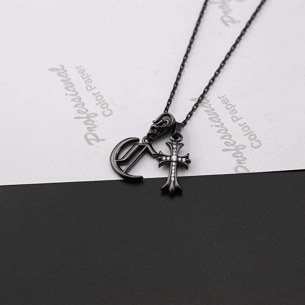 Chrome Hearts black letter diamond cross necklace