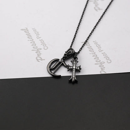 Chrome Hearts black letter diamond cross necklace