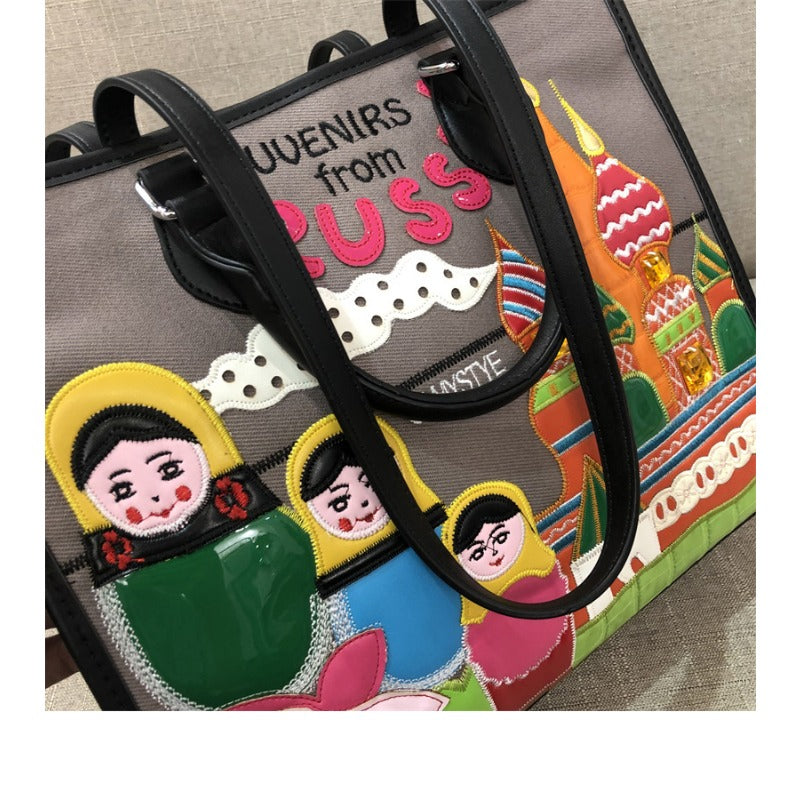 Chh Chrome Heart Leather Bag Splicing Embroidered Tote Bag